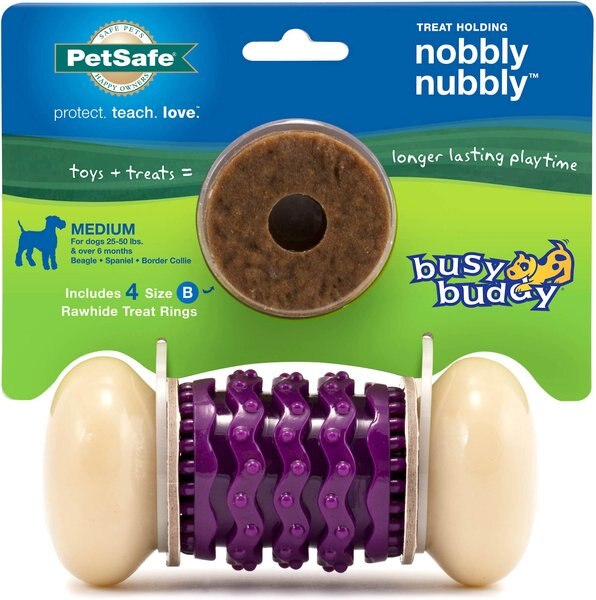 PetSafe Sportsmen Nobbly Nubbly Treat Dispensing Tough Dog Chew Toy, Medium, Purple slide 1 of 8