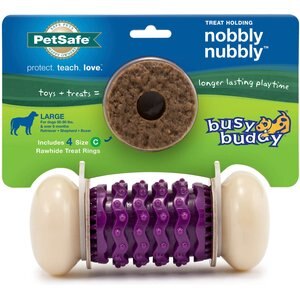 PetSafe Sportsmen Nobbly Nubbly Treat Dispensing Tough Dog Chew Toy, Large, Purple