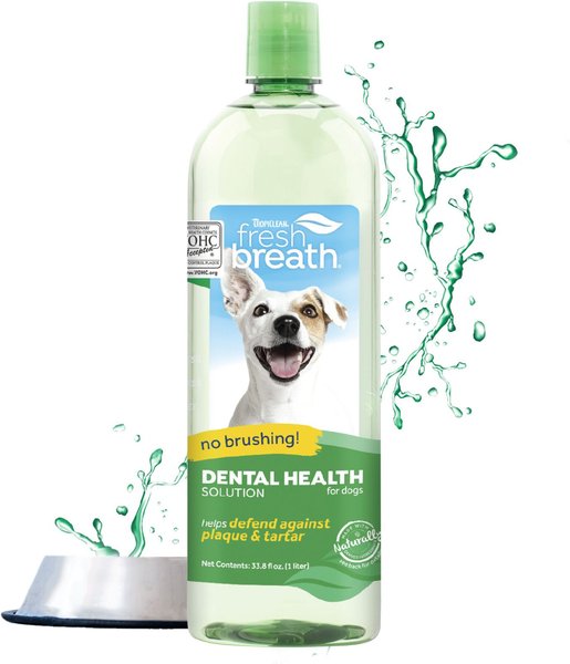 TropiClean Fresh Breath Dental Health Solution Dog Dental Water Additive, 33.8-oz bottle slide 1 of 11