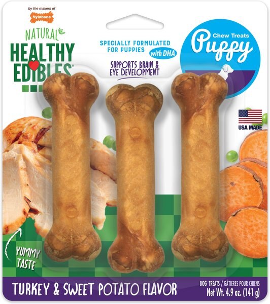 Nylabone Healthy Edibles Puppy Turkey & Sweet Potato Flavor Small Dog Bone Treats, 3 count slide 1 of 11