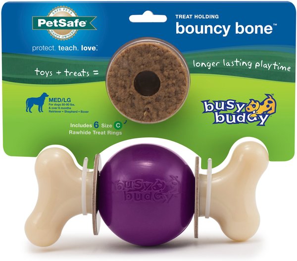 Busy Buddy Bouncy Bone Treat Dispenser Tough Dog Chew Toy, Medium/Large slide 1 of 9