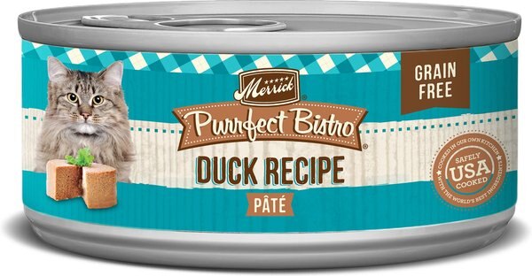 Merrick Purrfect Bistro Grain-Free Wet Cat Food Duck Recipe Pate, 5.5-oz, case of 24 slide 1 of 8