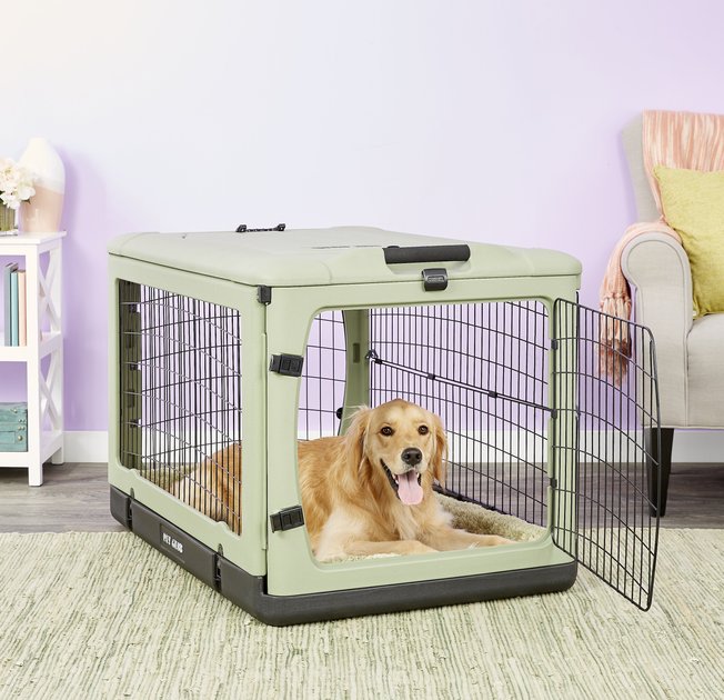 Pet Gear The Other Door Steel Crate & Plush Pad, Sage, Large