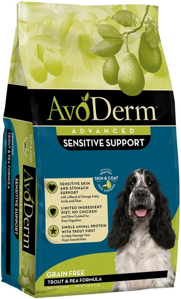 AvoDerm Advanced Sensitive Support Trout & Pea Formula Grain-Free Adult Dry Dog Food, 4-lb bag slide 1 of 7