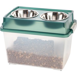 IRIS Elevated Dog & Cat Bowls with Airtight Food Storage, Green/Gray, 8-cup