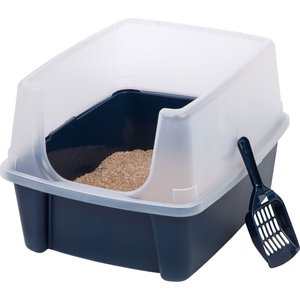 IRIS Open Top Litter Box with Shield & Scoop, Navy