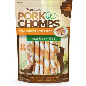 Premium Pork Chomps Real Chicken Wrapped Twists Dog Treats, Mini, 12 count