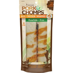Premium Pork Chomps Real Chicken Wrapped Rolls Dog Treats, 8-in roll, 2 pack