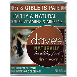 Dave's Pet Food Naturally Healthy Grain-Free Turkey & Giblets Dinner Canned Cat Food, 12.5-oz, case of 12