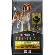 Purina Pro Plan Adult Weight Management Shredded Blend Chicken & Rice Formula Dry Dog Food, 18-lb bag