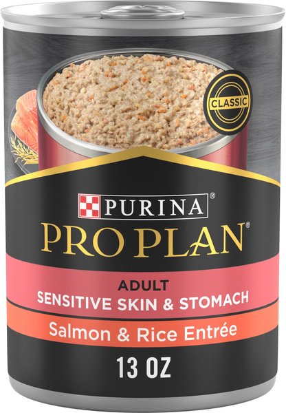 Purina Pro Plan Focus Adult Classic Sensitive Skin & Stomach Salmon & Rice Entree Canned Dog Food, 13-oz, case of 12 slide 1 of 10