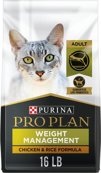 Purina Pro Plan Adult Weight Management Chicken & Rice Formula Dry Cat Food, 16-lb bag slide 1 of 10