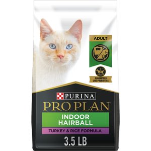 Purina Pro Plan Adult Indoor Hairball Management Turkey & Rice Formula Dry Cat Food, 3.5-lb bag