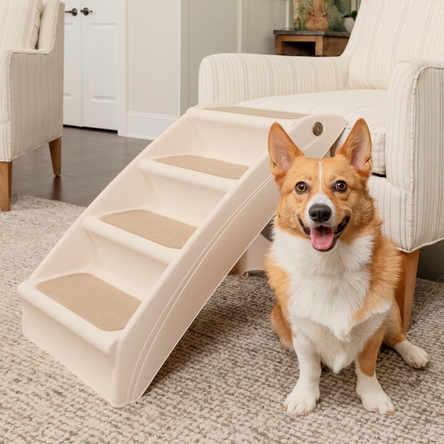 Kphico High Density Foam Dog Ladder Stairs,4-Step Extra Wide Deep Pet Steps,Non-Slip Ladder Stairs for Older Dogs,Injured Pets-Send A pet Hair Remover Roller 