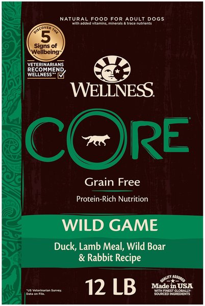 Wellness CORE Grain-Free Wild Game Duck, Turkey, Boar & Rabbit Recipe Dry Dog Food, 12-lb bag slide 1 of 8