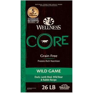 Wellness CORE Grain-Free Wild Game Duck, Turkey, Boar & Rabbit Recipe Dry Dog Food, 26-lb bag