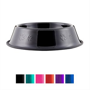 Platinum Pets Non-Skid Stainless Steel Embossed Dog & Cat Bowl, Midnight Black, 6.25-cup
