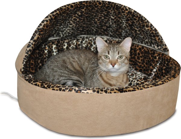 K&H Pet Products Thermo-Kitty Deluxe Hooded Cat Bed, Tan, Small slide 1 of 11