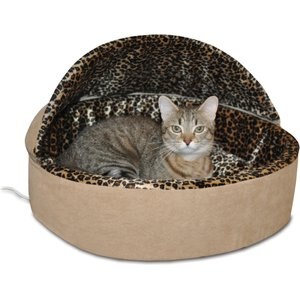 K&H Pet Products Thermo-Kitty Deluxe Hooded Cat Bed, Tan, Small