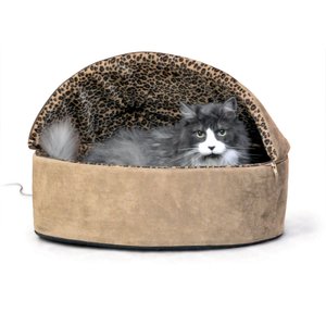 K&H Pet Products Thermo-Kitty Deluxe Hooded Cat Bed, Tan, Large
