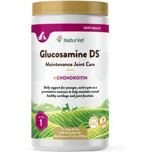 NaturVet Maintenance Care Glucosamine DS Chewable Tablets Joint Supplement for Dogs & Cats, 240 count