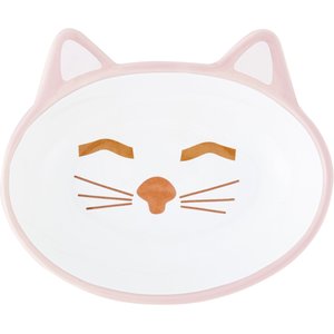 PetRageous Designs Sleepy Kitty Oval Ceramic Cat Bowl, Pink, 0.66-cup