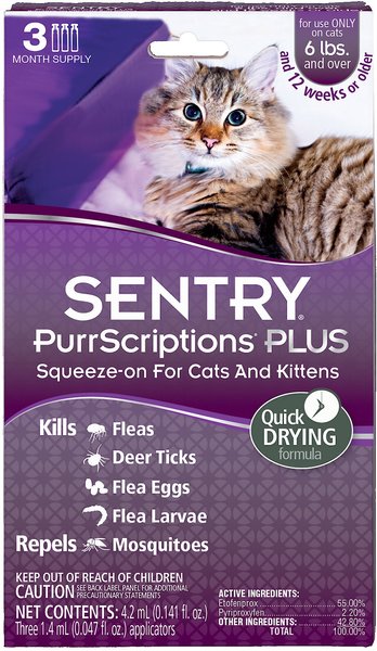 Sentry PurrScriptions Flea & Tick Spot Treatment for Cats, over 6 lbs, 3 Doses (3-mos. supply) slide 1 of 6