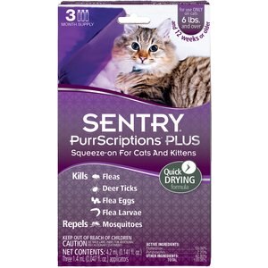 Sentry PurrScriptions Flea & Tick Spot Treatment for Cats, over 6 lbs, 3 Doses (3-mos. supply)