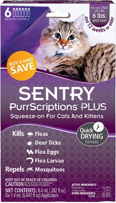 Sentry PurrScriptions Flea & Tick Spot Treatment for Cats, over 6 lbs, slide 1 of 1