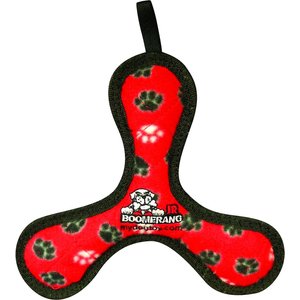 Tuffy's Junior Bowmerang Squeaky Plush Dog Toy, Red Paws