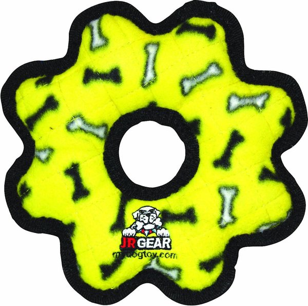 Tuffy's Junior Gear Ring Squeaky Plush Dog Toy, Yellow Bones slide 1 of 7
