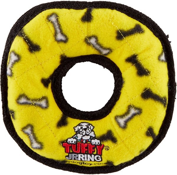 Tuffy's Junior Ring Squeaky Plush Dog Toy, Yellow Bones slide 1 of 9