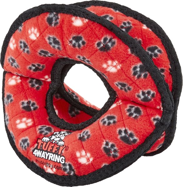 Tuffy's Ultimate 4-Way Ring Squeaky Plush Dog Toy, Red Paws slide 1 of 8