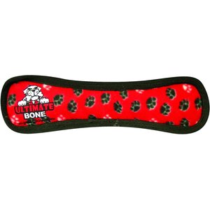 Tuffy's Ultimate Bone Squeaky Plush Dog Toy, Red Paws