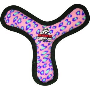 Tuffy's Ultimate Bowmerang Squeaky Plush Dog Toy, Pink Leopard