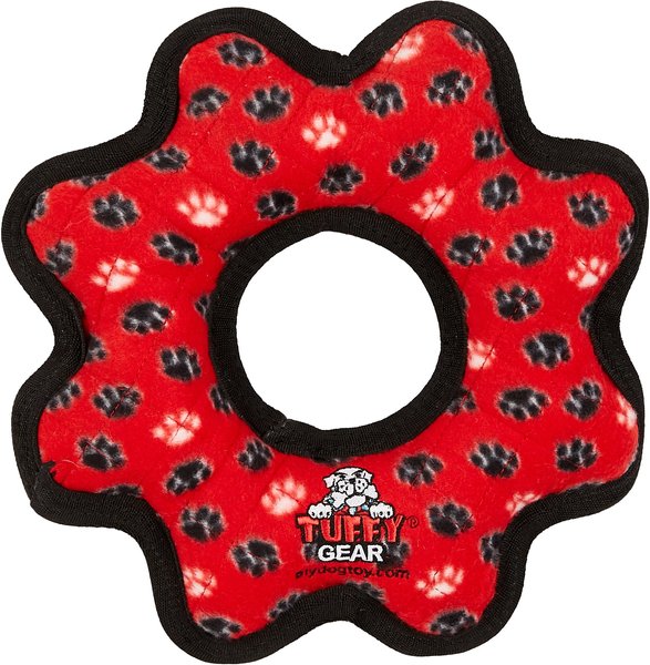 Tuffy's Ultimate Gear Ring Squeaky Plush Dog Toy, Red Paws slide 1 of 8