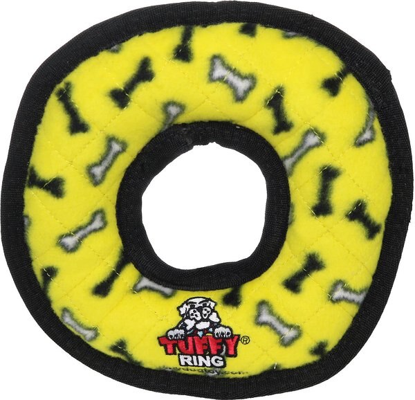 Tuffy's Ultimate Ring Squeaky Plush Dog Toy, Yellow Bones slide 1 of 6