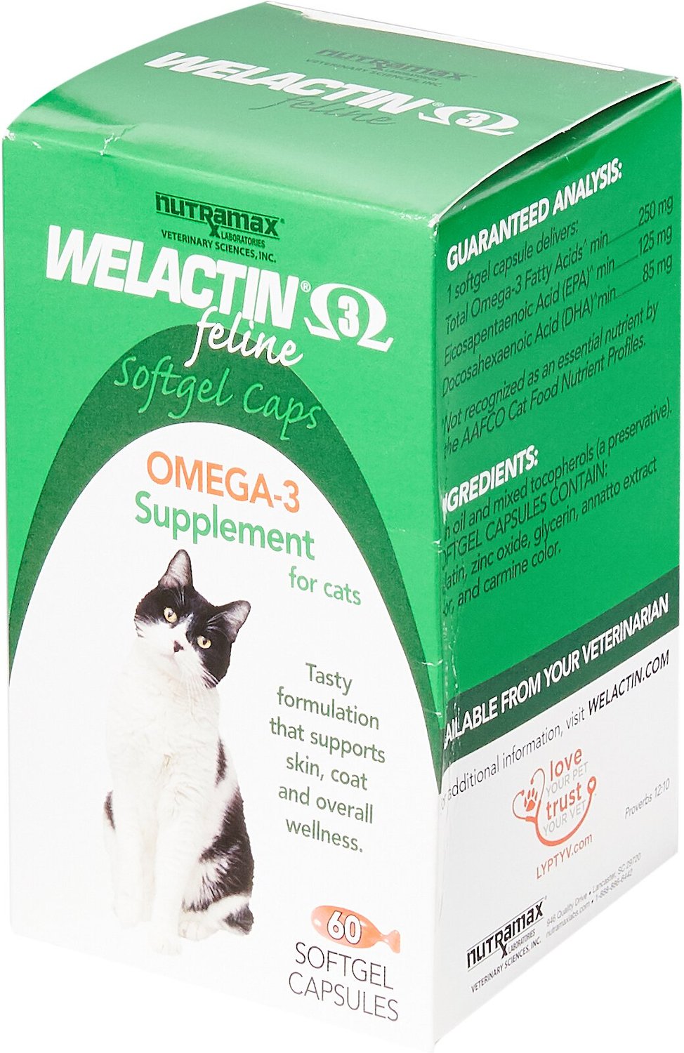 NUTRAMAX Welactin Feline Omega3 Softgel Capsules Cat Supplement, 60