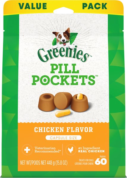 Greenies Pill Pockets Canine Chicken Flavor Dog Treats, Capsule Size, 60 count slide 1 of 9