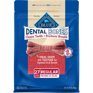 Blue Buffalo Dental Bones All Natural Rawhide-Free Regular Dental Dog Treats, 27 count