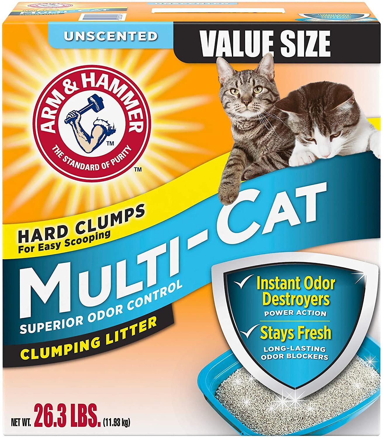 Arm & Hammer Litter MultiCat Unscented Clumping Clay Cat Litter, 26.3