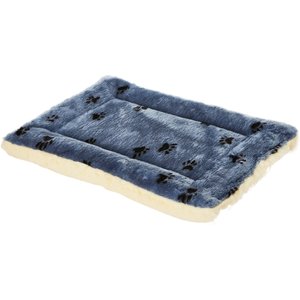 MidWest Quiet Time Fleece Reversible Dog Crate Mat, Blue Paw Print, 24-in