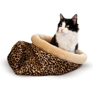 K&H Pet Products Self-Warming Kitty Sack Cat Bed, Leopard