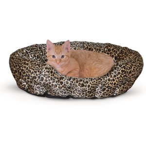 K&H Pet Products Self-Warming Nuzzle Nest Bolster Cat & Dog Bed, Leopard