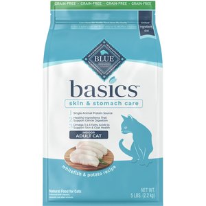 Blue Buffalo Basics Skin & Stomach Care Grain-Free Formula Fish & Potato Indoor Adult Dry Cat Food, 5-lb bag