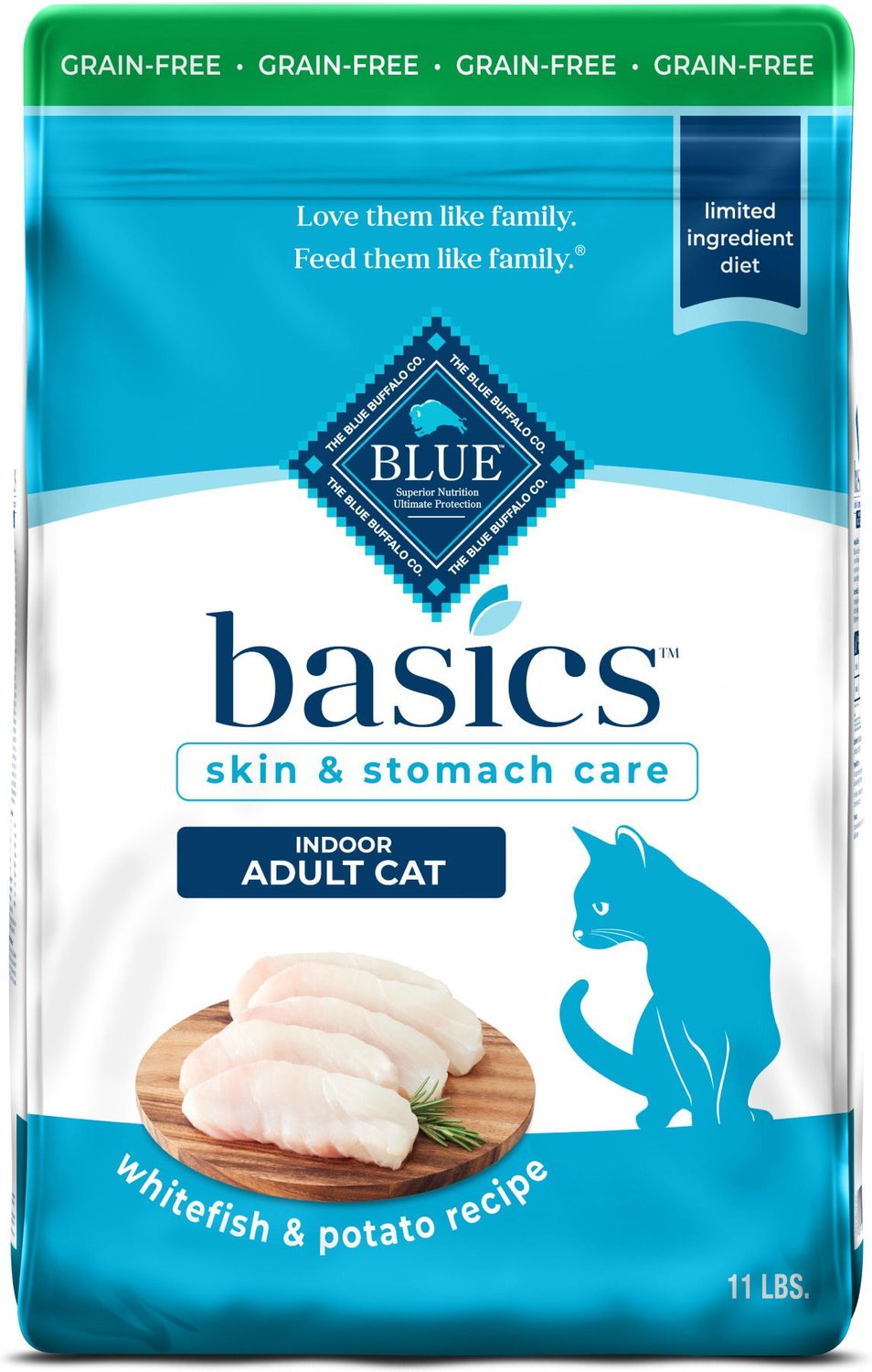 BLUE BUFFALO Basics Limited Ingredient Grain-Free Formula Fish & Potato Indoor Adult Dry Cat Food, 11-lb bag - Chewy.com