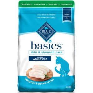Blue Buffalo Basics Skin & Stomach Care Grain-Free Formula Fish & Potato Indoor Adult Dry Cat Food, 11-lb bag