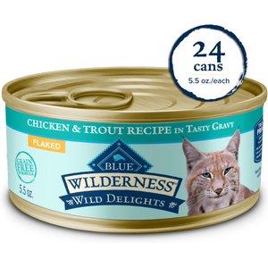 Blue Buffalo Wilderness Wild Delights Flaked Chicken & Trout Grain-Free Canned Cat Food, 5.5-oz, case of 24