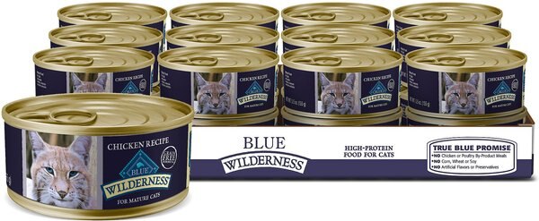 Blue Buffalo Wilderness Mature Chicken Recipe Grain-Free Canned Cat Food, 5.5-oz, case of 24 slide 1 of 8