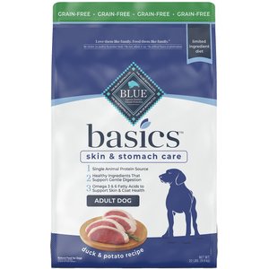 Blue Buffalo Basics Skin & Stomach Care Grain-Free Formula Duck & Potato Recipe Adult Dry Dog Food, 22-lb bag